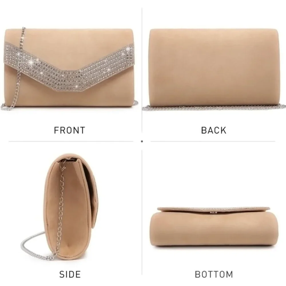 Women's Cream Evening Formal Party Clutches Cocktail Prom Velvet Handbags